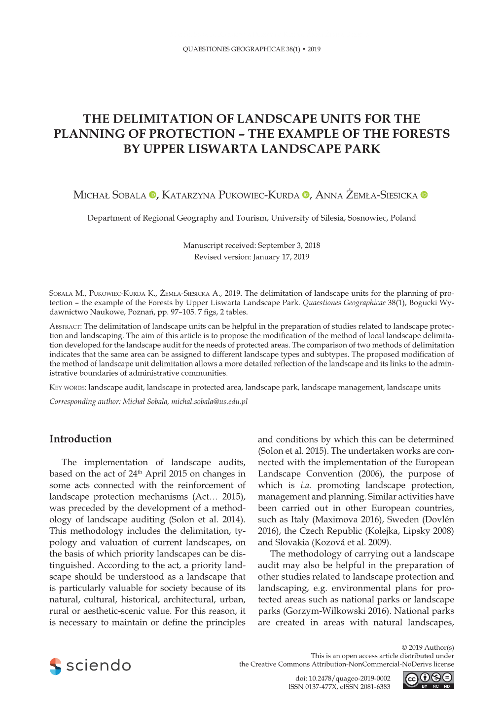 The Delimitation of Landscape Units for the Planning of Protection – the Example of the Forests by Upper Liswarta Landscape Park