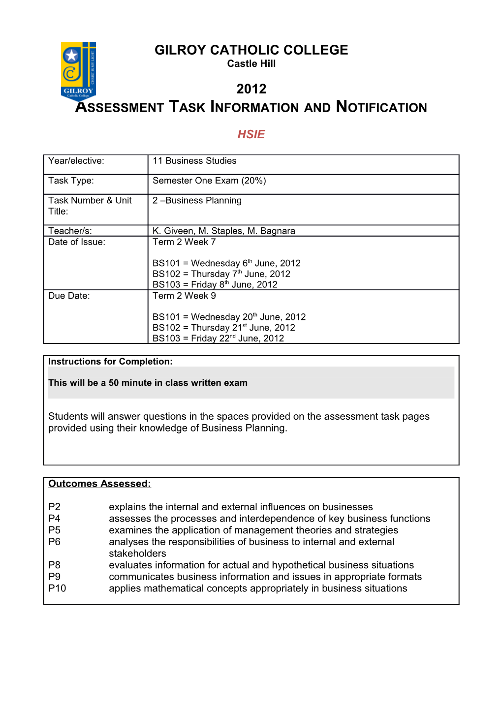 Assessment Task Information and Notification