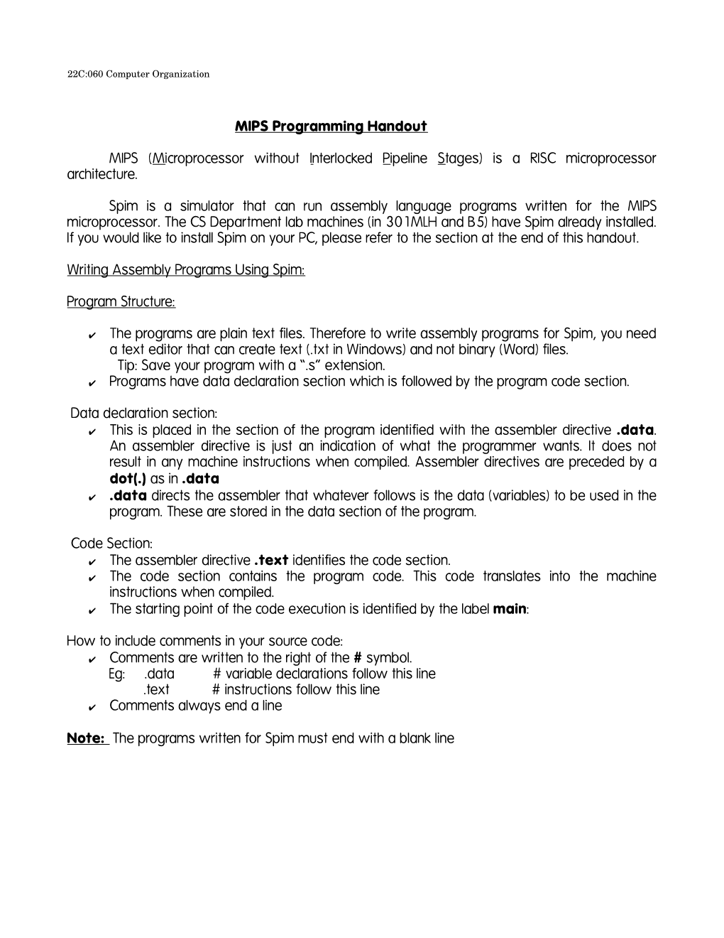 MIPS Programming Handout