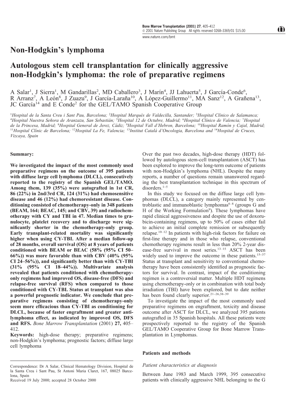 Non-Hodgkin's Lymphoma Autologous Stem Cell Transplantation