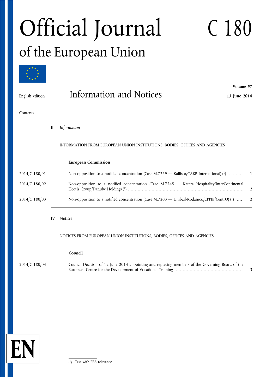 Official Journal C 180 of the European Union