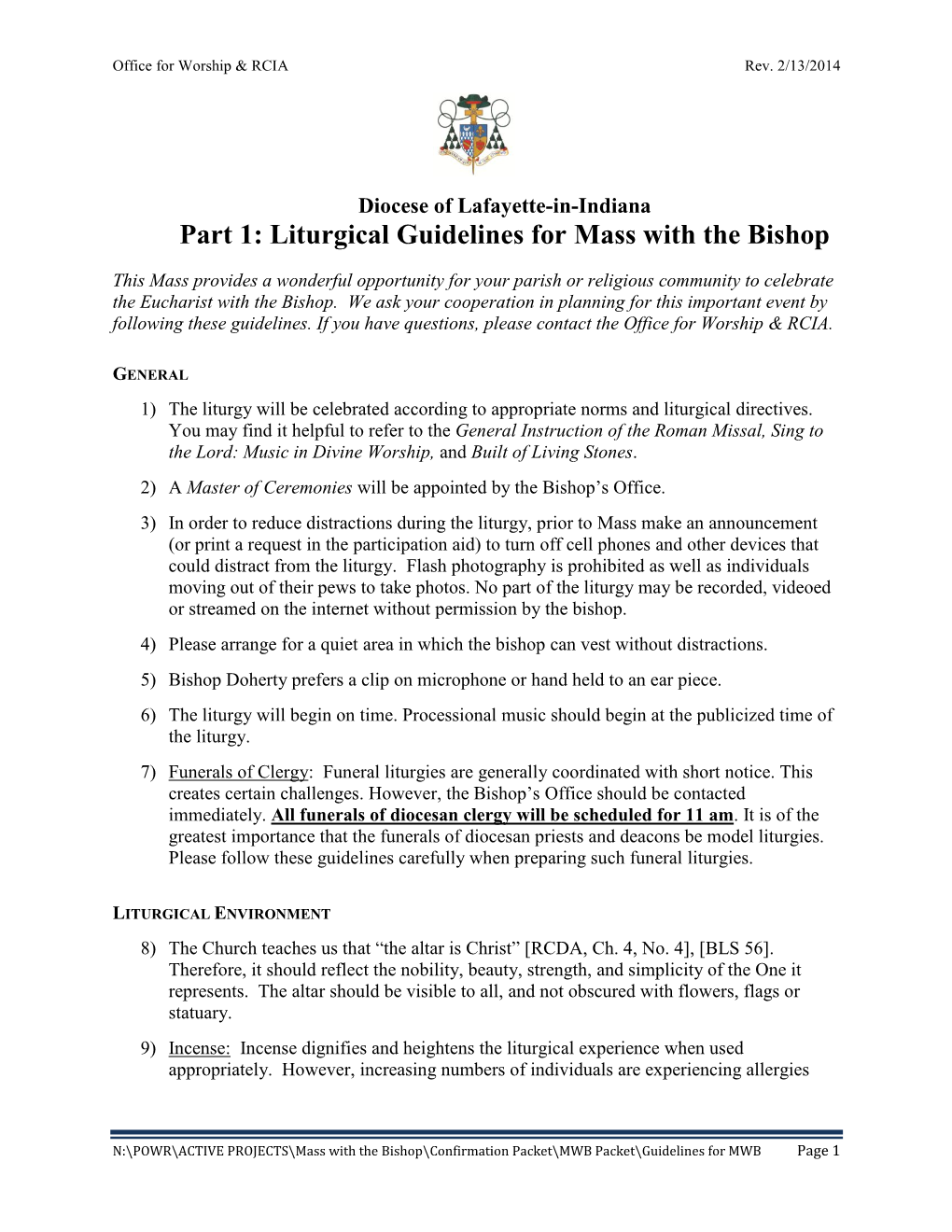 Liturgical Guidelines for Mass with the Bishop