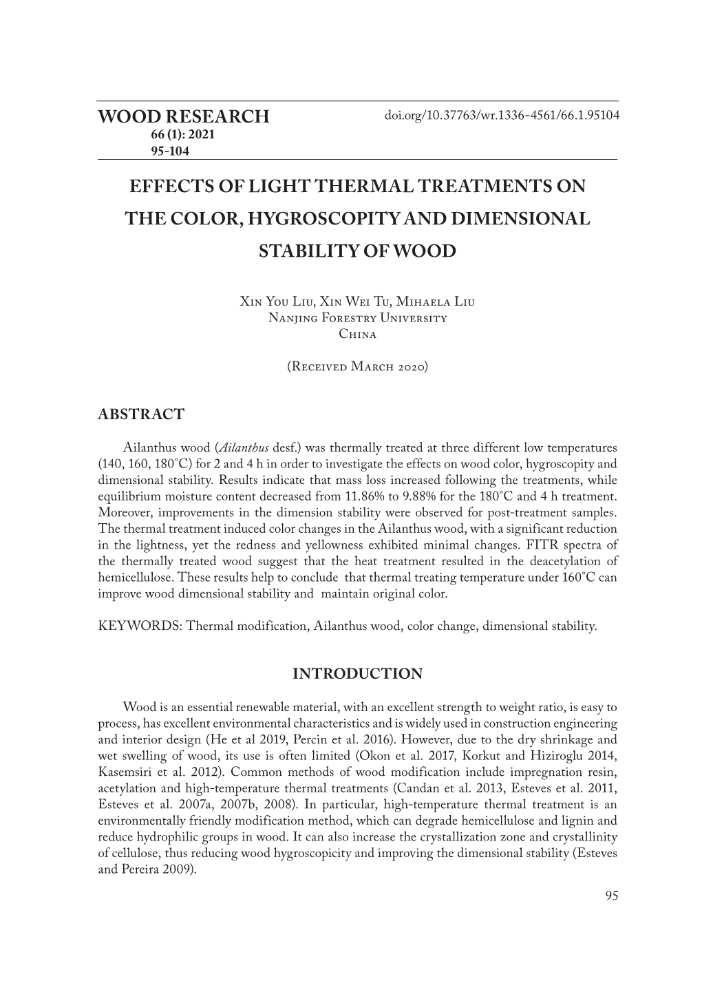 Wood Research Effects of Light Thermal Treatments