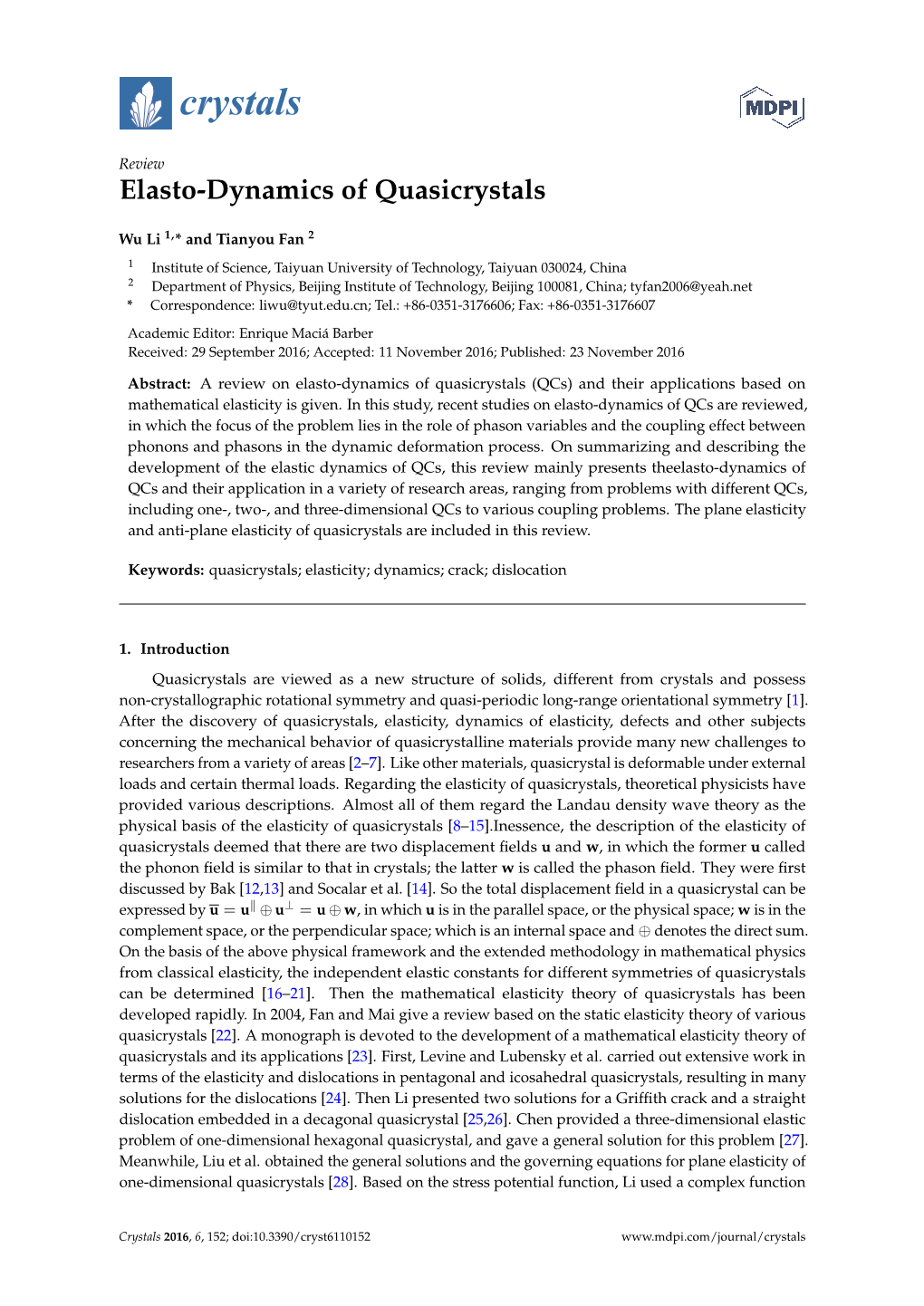 Elasto-Dynamics of Quasicrystals