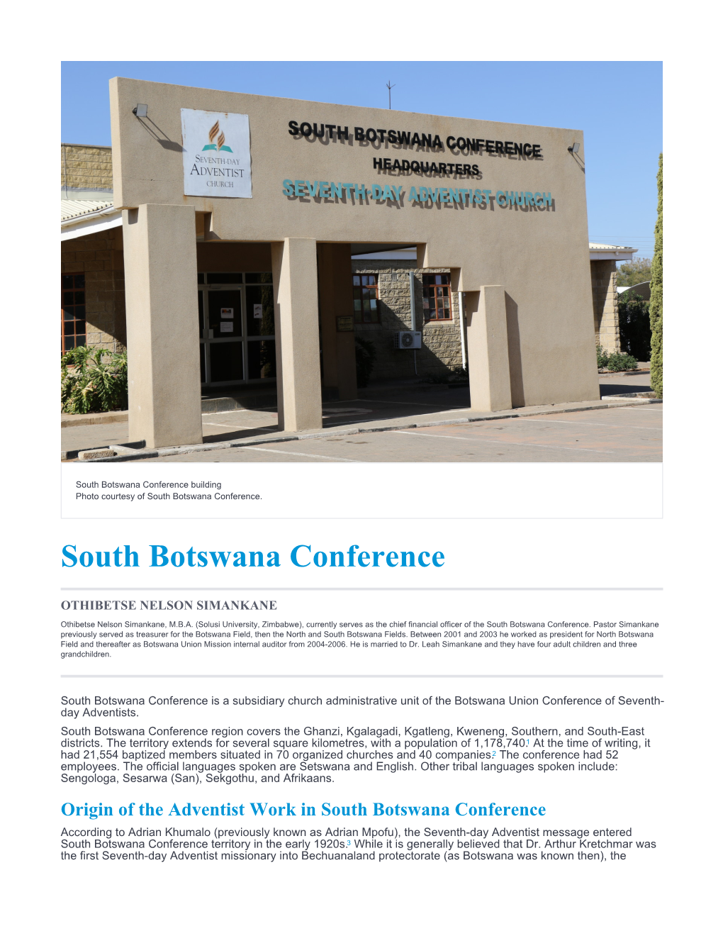 South Botswana Conference Building Photo Courtesy of South Botswana Conference