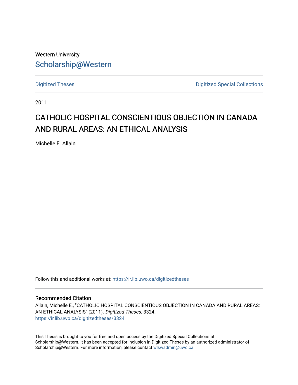 Catholic Hospital Conscientious Objection in Canada and Rural Areas: an Ethical Analysis
