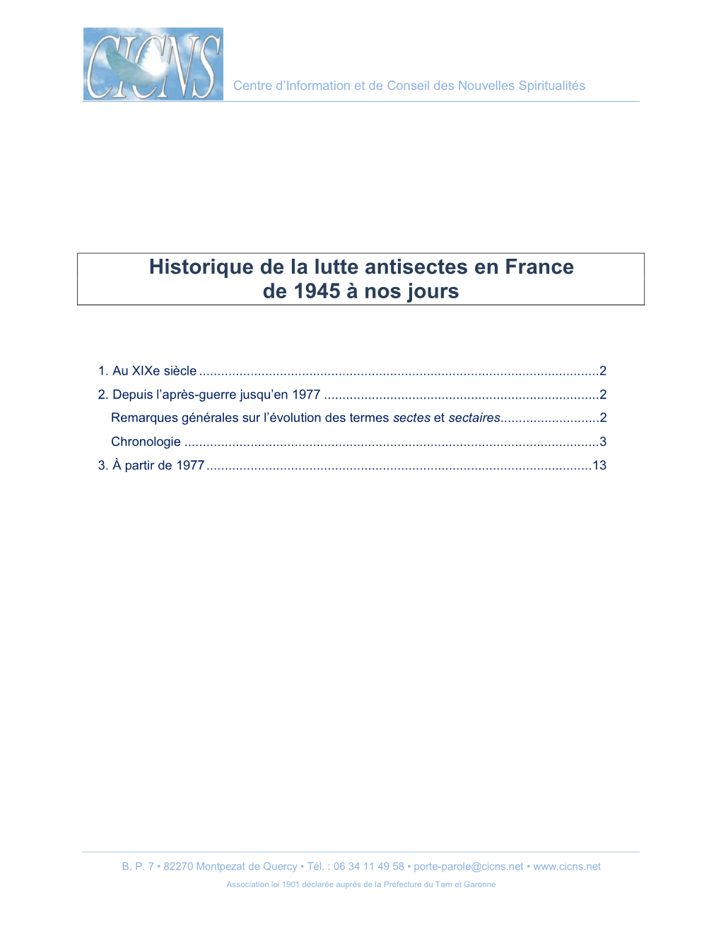 Historique De La Lutte Antisectes En France De 1945 À Nos Jours