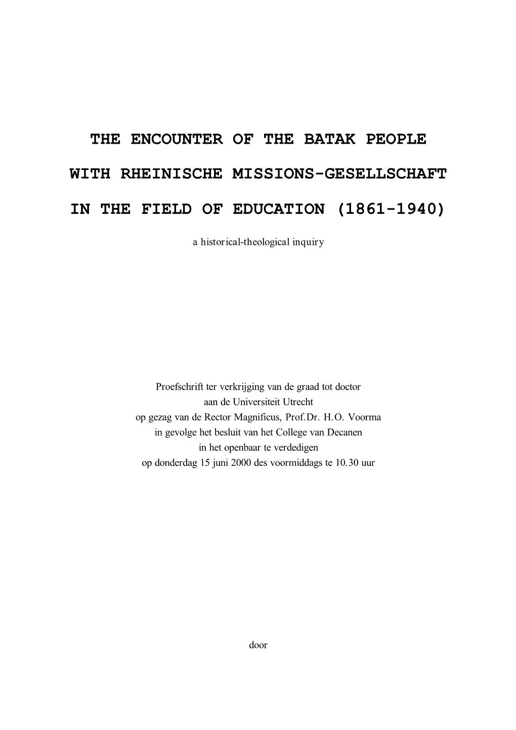 The Encounter of the Batak People with Rheinische Missions-Gesellschaft In