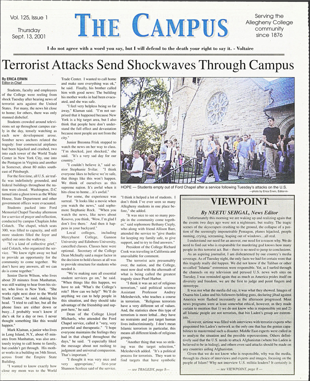 Terrorist Attacks Send Shockwaves Through Campus