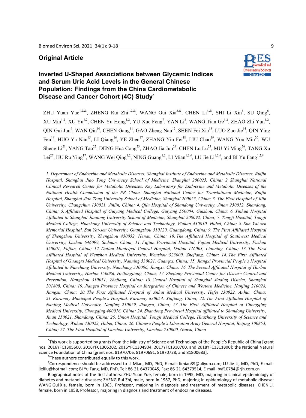 Original Article Inverted U-Shaped Associations Between Glycemic