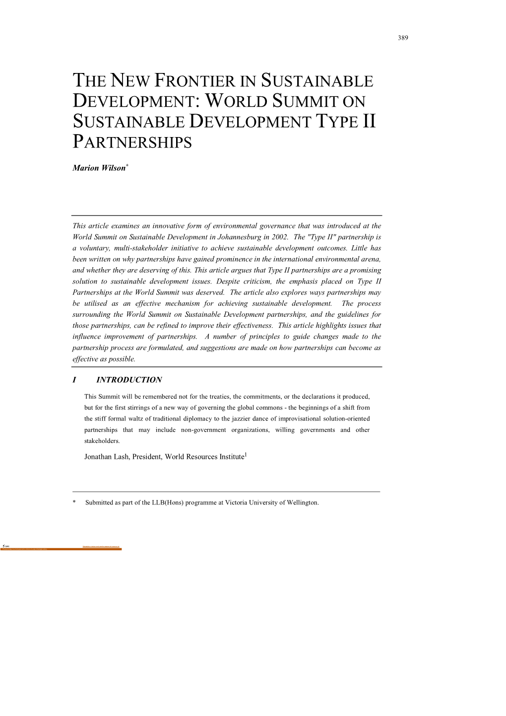 World Summit on Sustainable Development Type Ii Partnerships