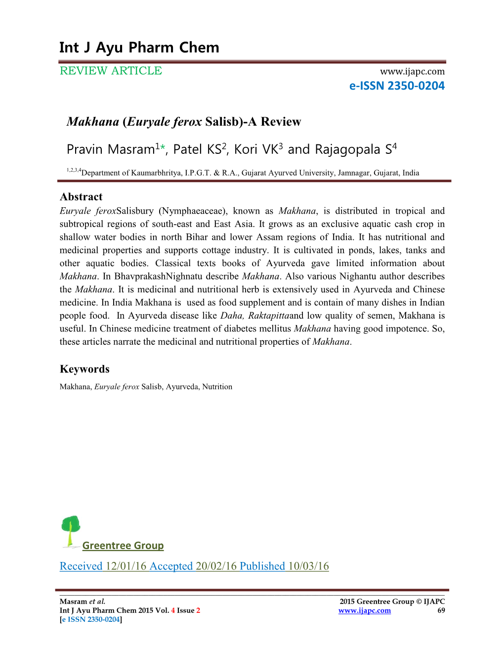 Makhana (Euryale Ferox Salisb)-A Review