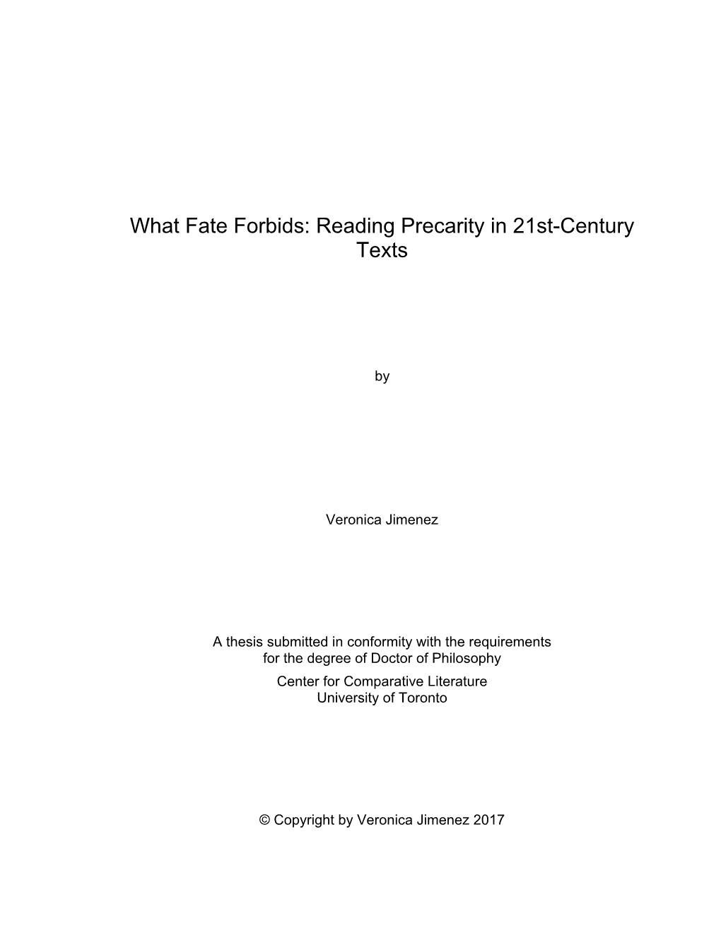 Reading Precarity in 21St-Century Texts