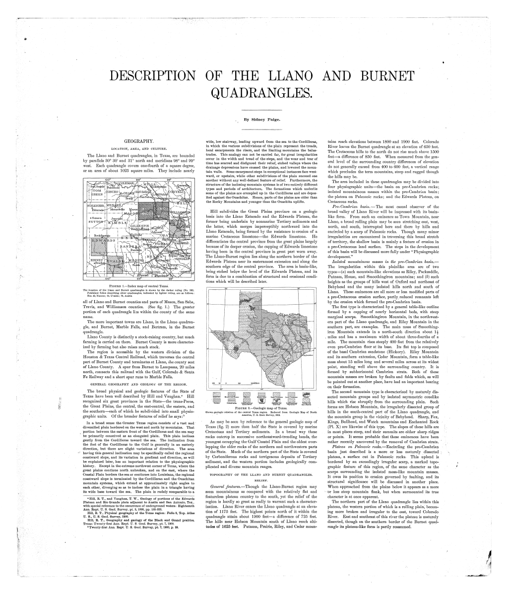 Description of the Llano and Burnet Quadrangles