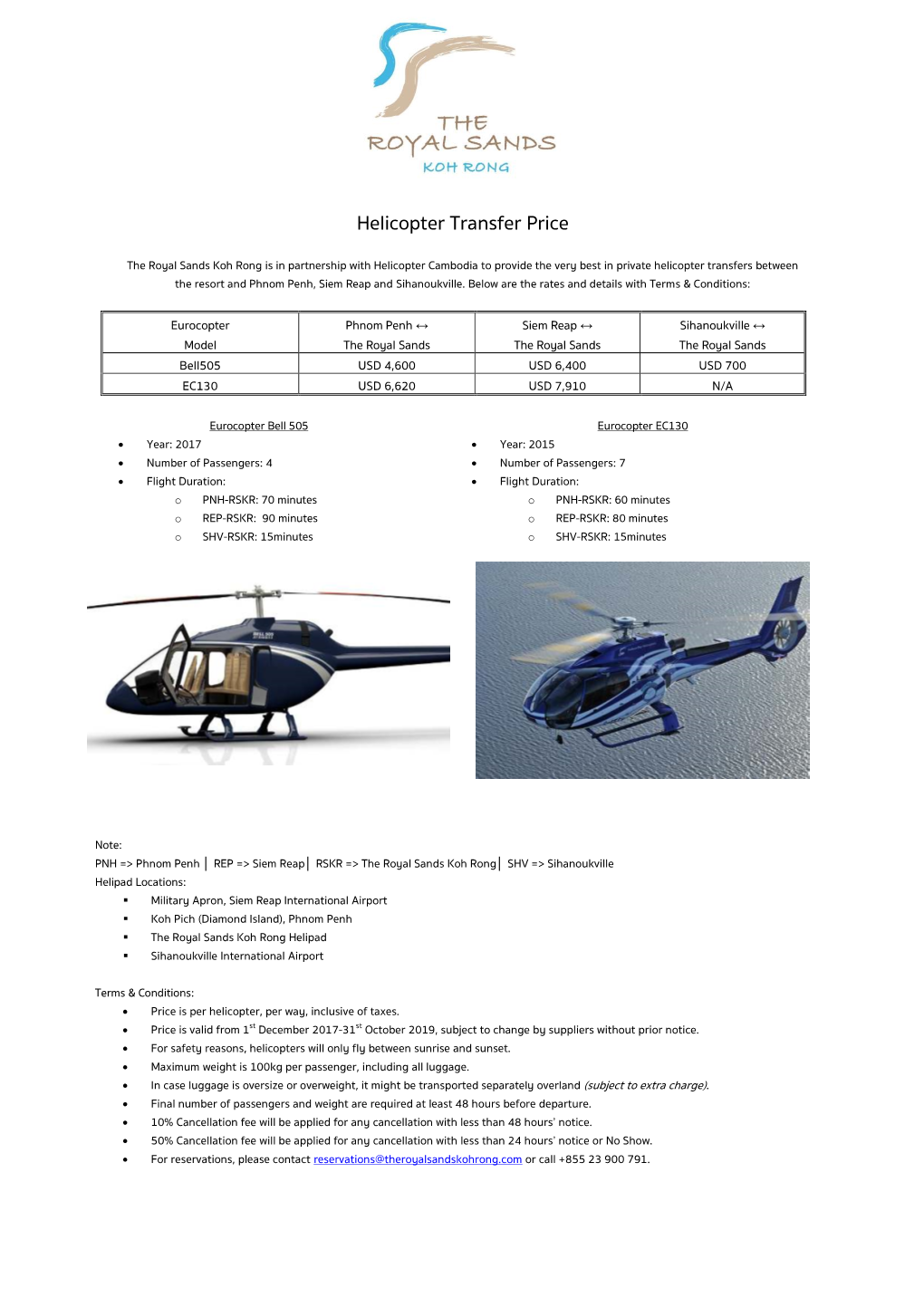 Helicopter Transfer Price