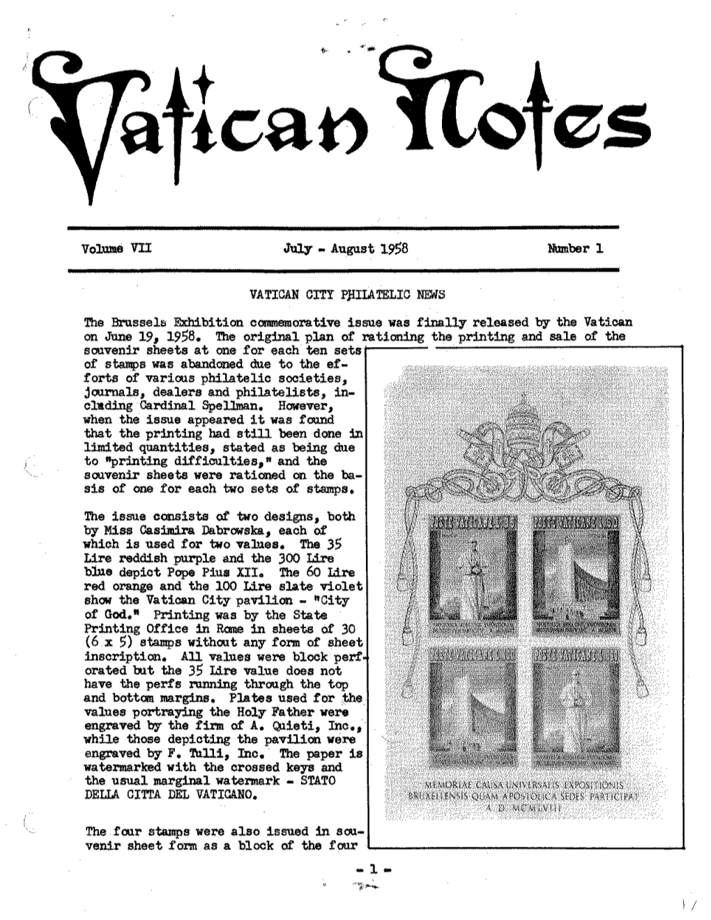 Vatican Notes ••••••••• 16.20 Special Contribution for Paper for Vatican Notes 3.00 Special Contributions •• • •• •••••• 1.74