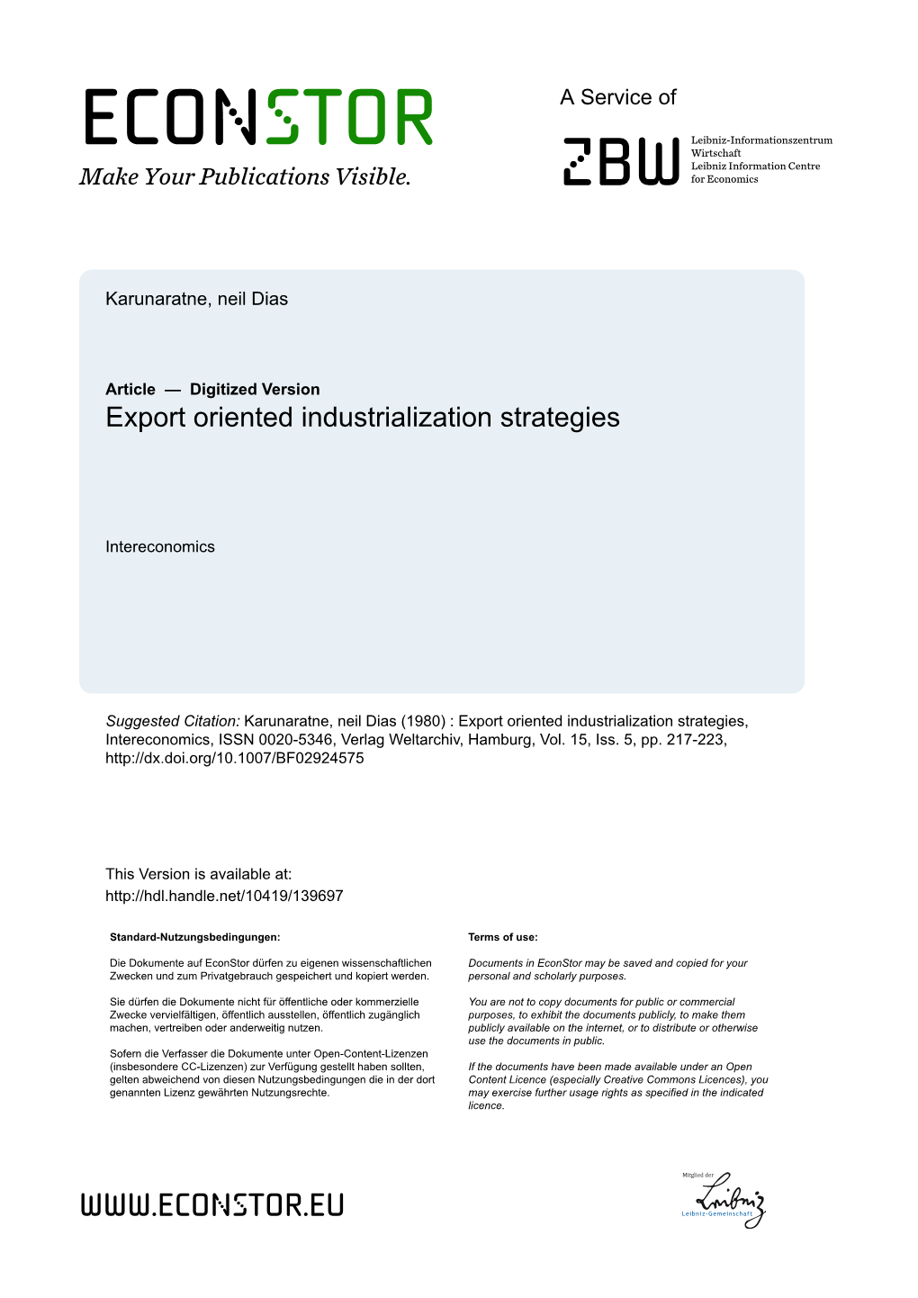 Export Oriented Industrialization Strategies