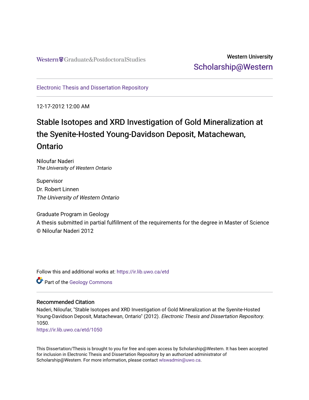 Stable Isotopes and XRD Investigation of Gold Mineralization at the Syenite-Hosted Young-Davidson Deposit, Matachewan, Ontario