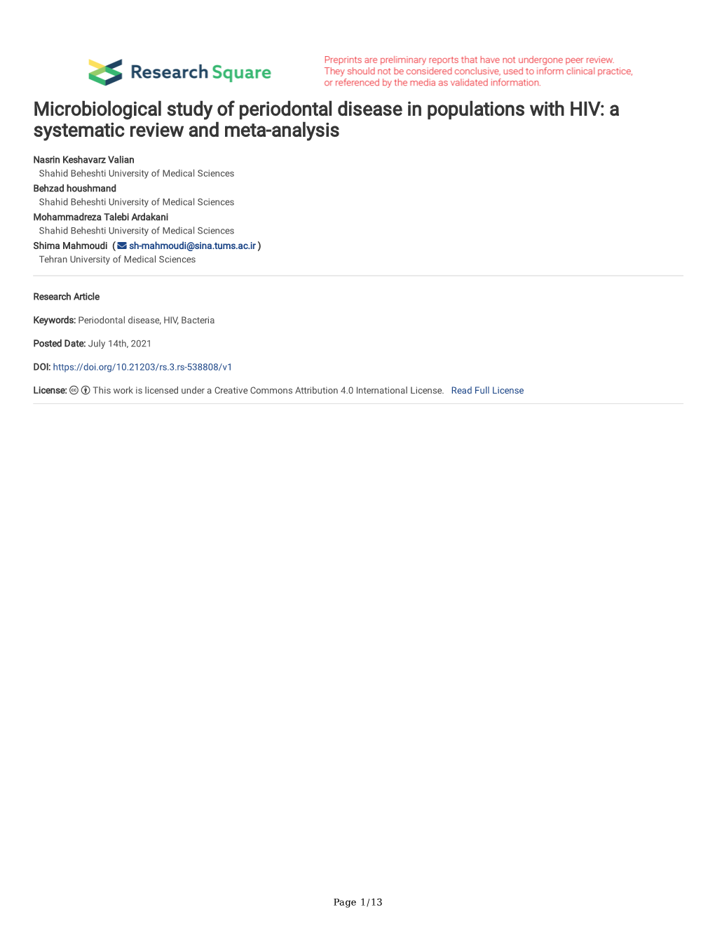 Microbiological Study of Periodontal Disease in Populations with HIV: a Systematic Review and Meta-Analysis