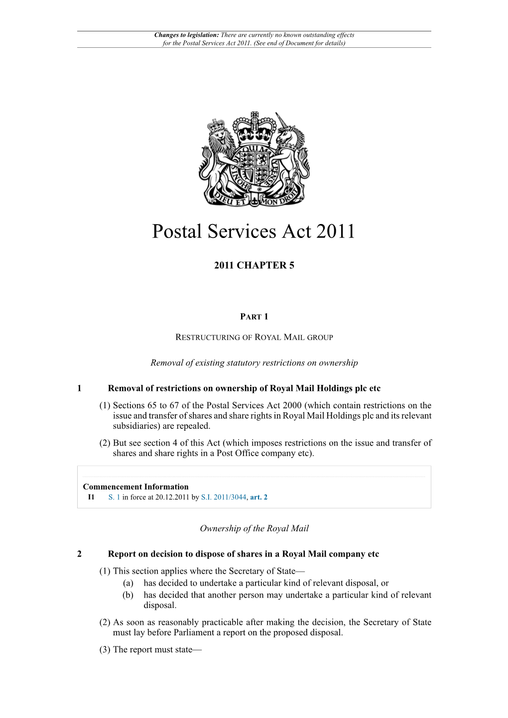 Postal Services Act 2011