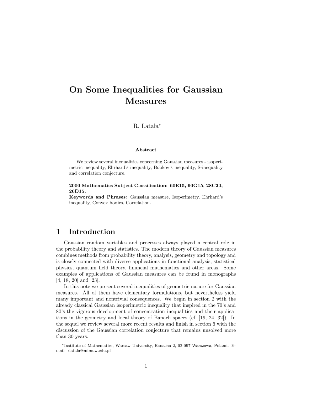 On Some Inequalities for Gaussian Measures