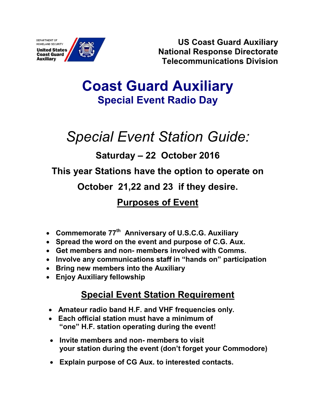 Coast Guard Auxiliary Special Event Station Guide