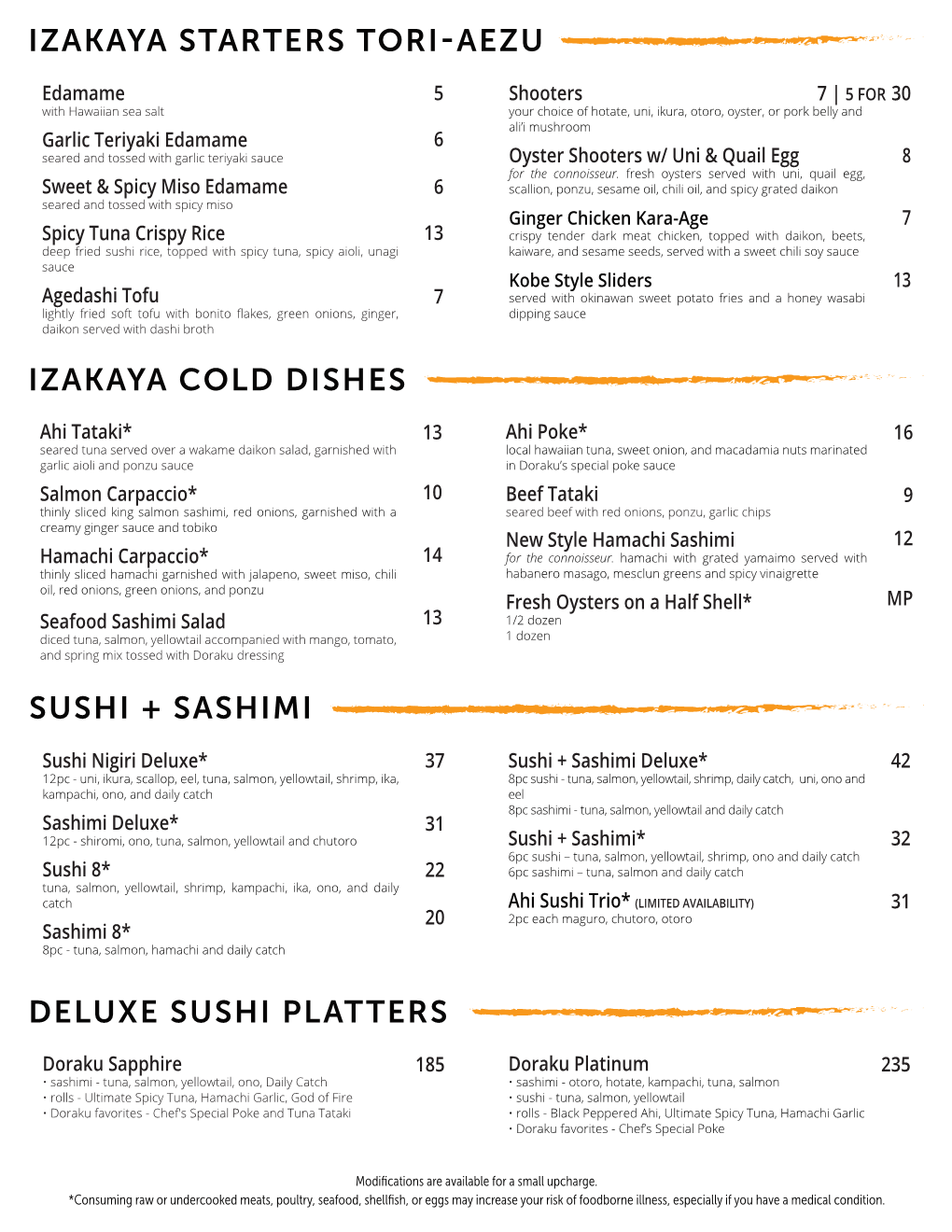Izakaya Cold Dishes Sushi + Sashimi