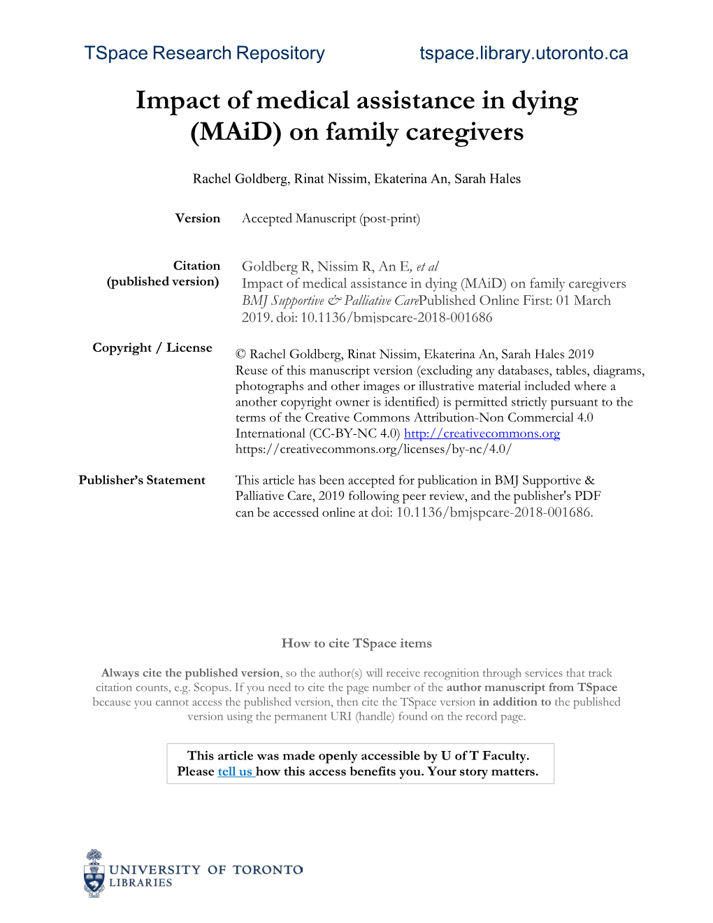 Title: the Impact of Medical Assistance in Dying (Maid) on Family Caregivers