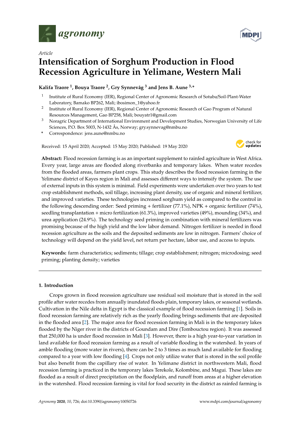 Intensification of Sorghum Production in Flood Recession Agriculture in Yelimane, Western Mali
