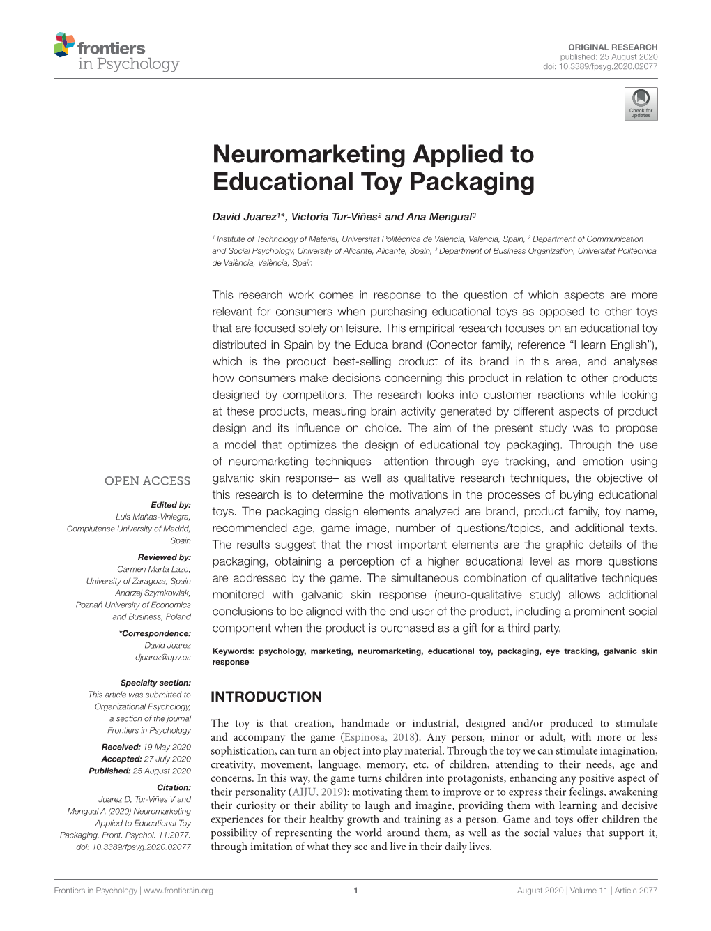 Neuromarketing Applied to Educational Toy Packaging