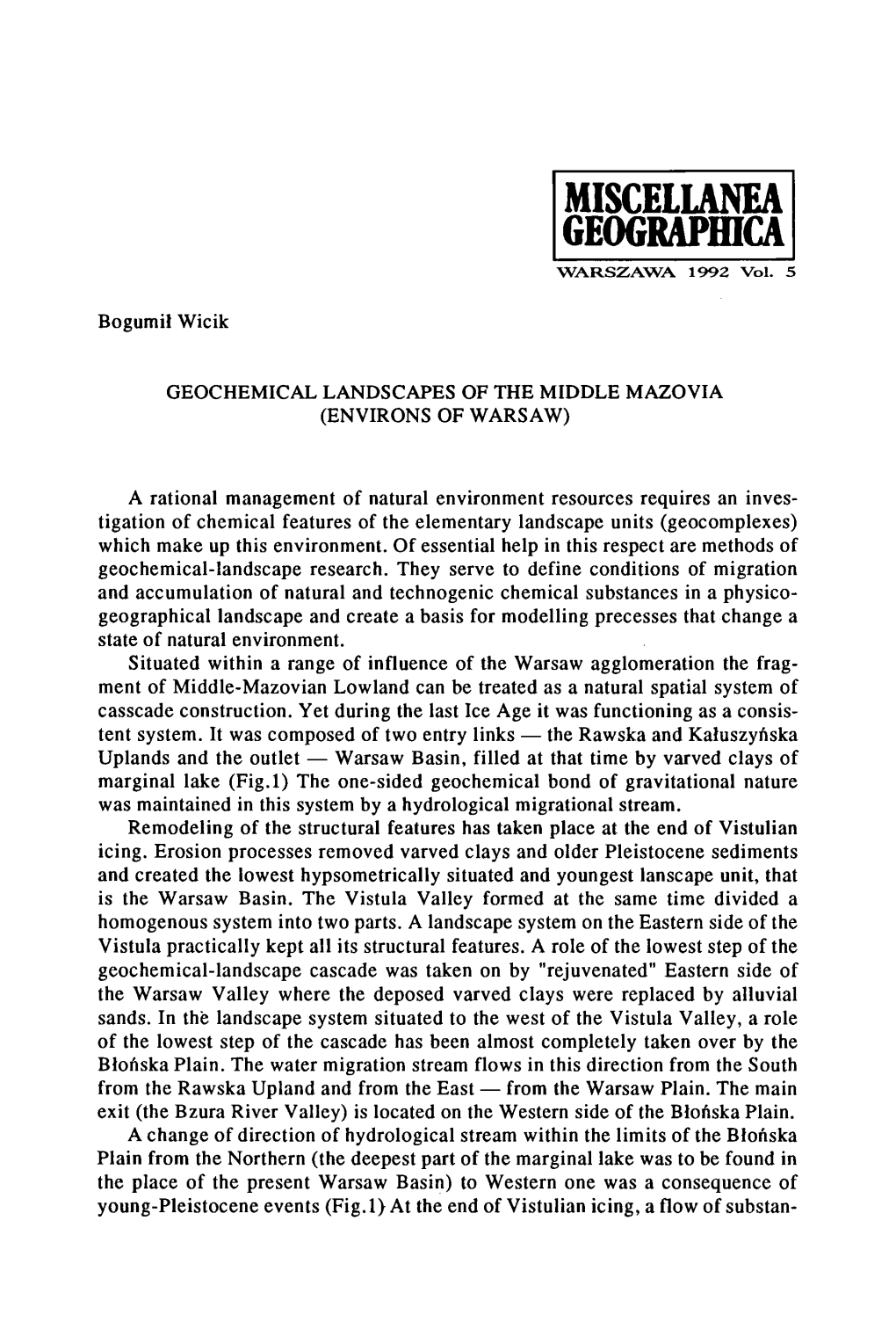 Geochemical Landscapes of the Middle Mazovia (Environs of Warsaw)