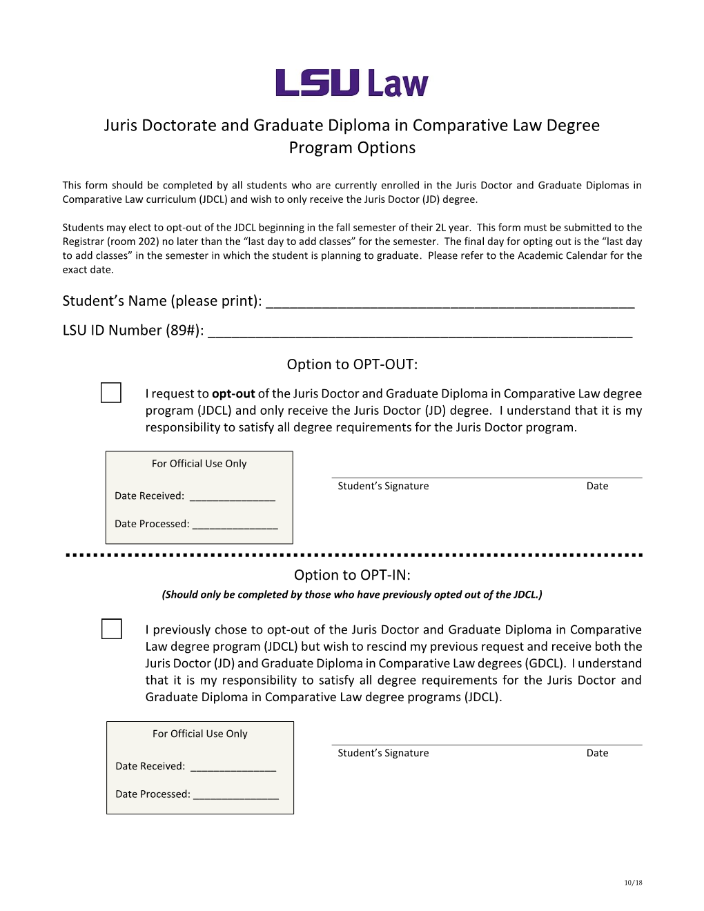 JDCL Opt-Out Form