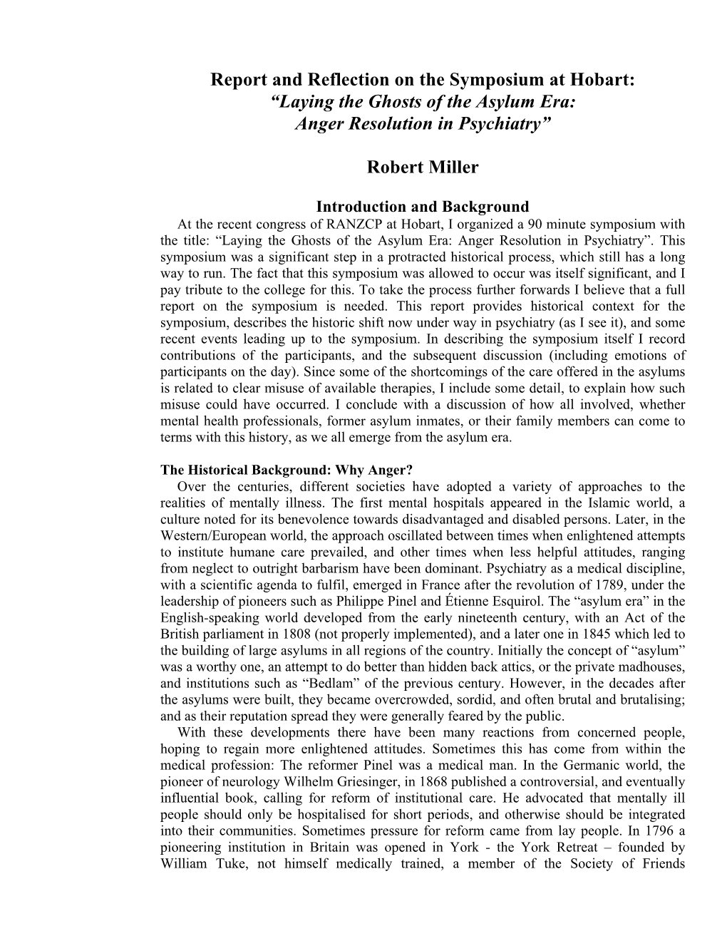 Report on Anger Resolution Symposium