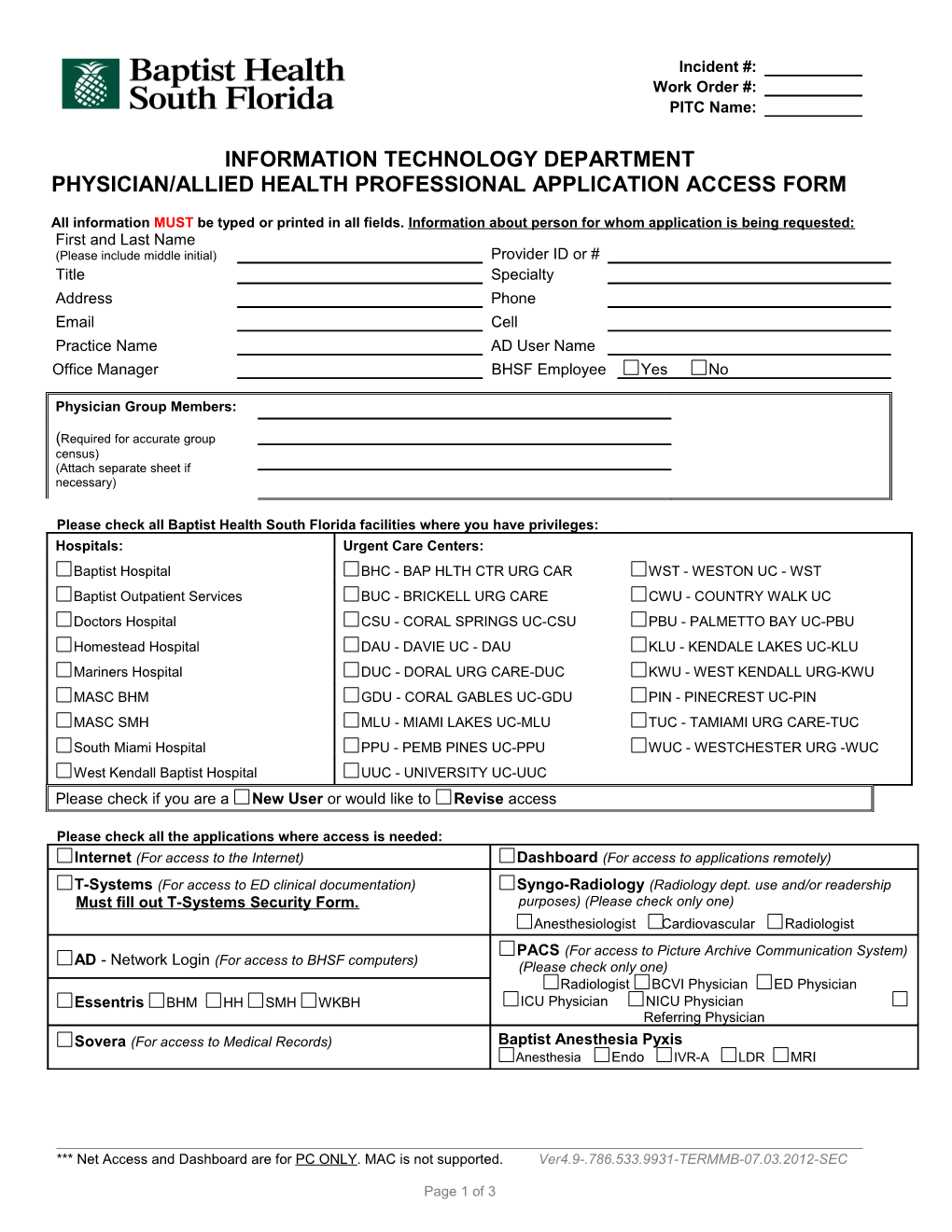 Dashboard Access Request for Employees Form