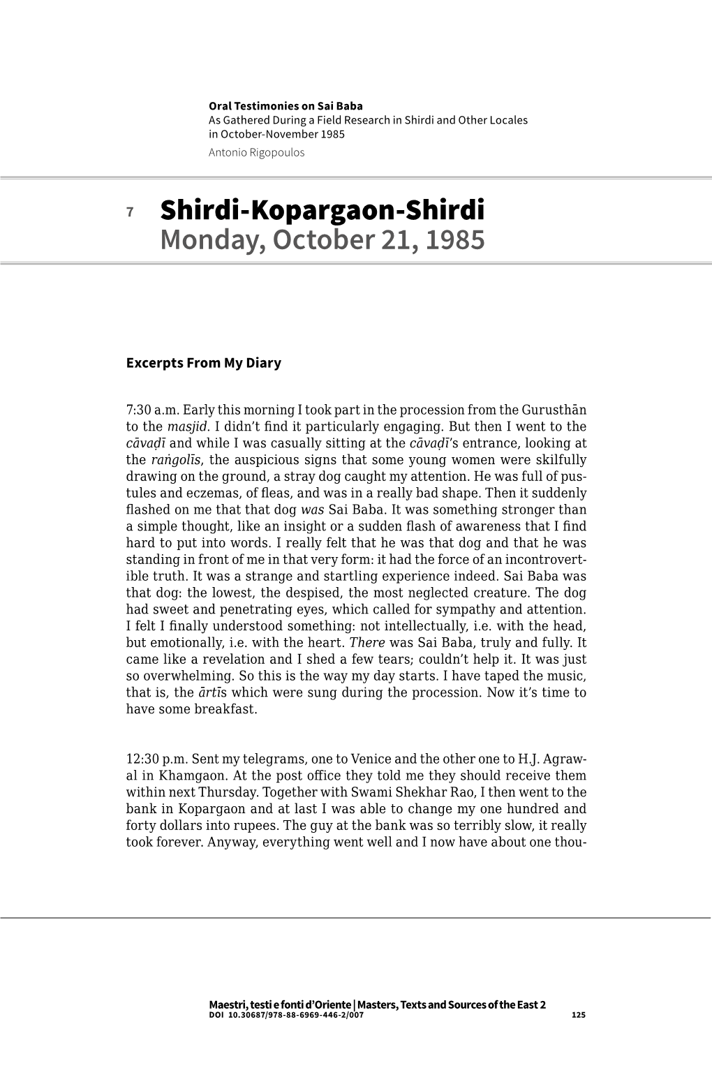 Shirdi-Kopargaon-Shirdi Monday, October 21, 1985