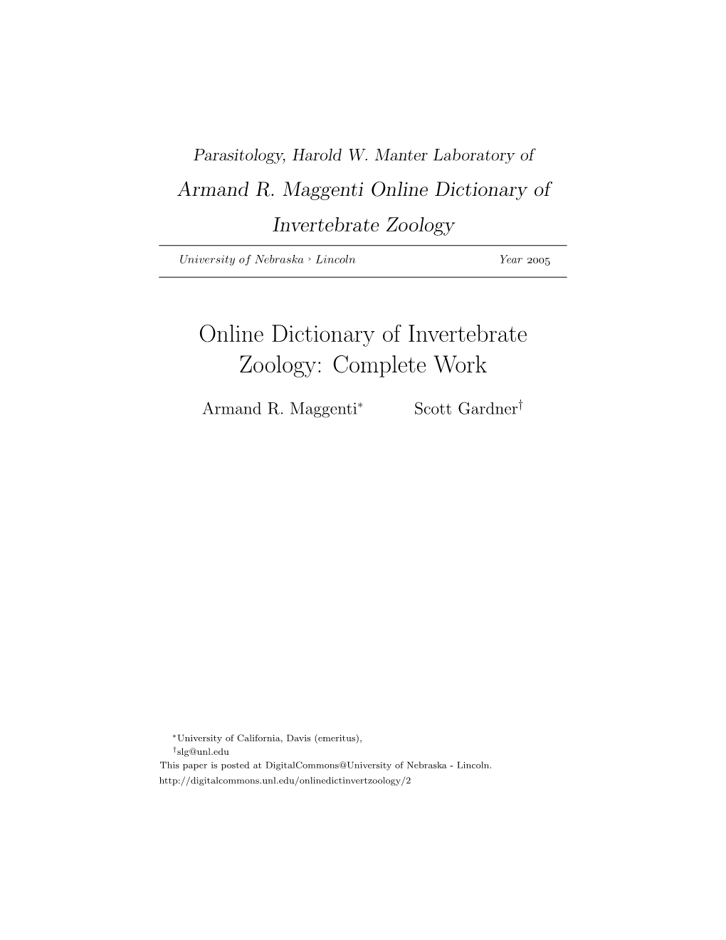 Online Dictionary of Invertebrate Zoology