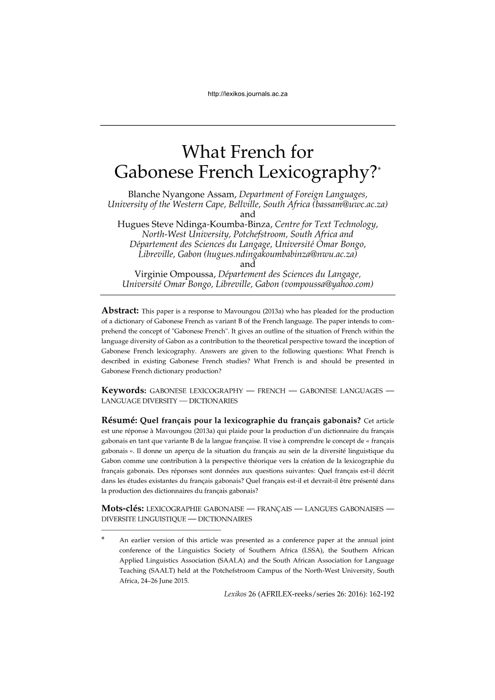 What French for Gabonese French Lexicography