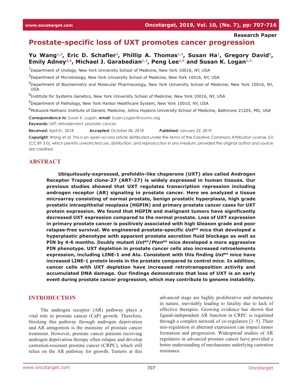 Prostate-Specific Loss of UXT Promotes Cancer Progression