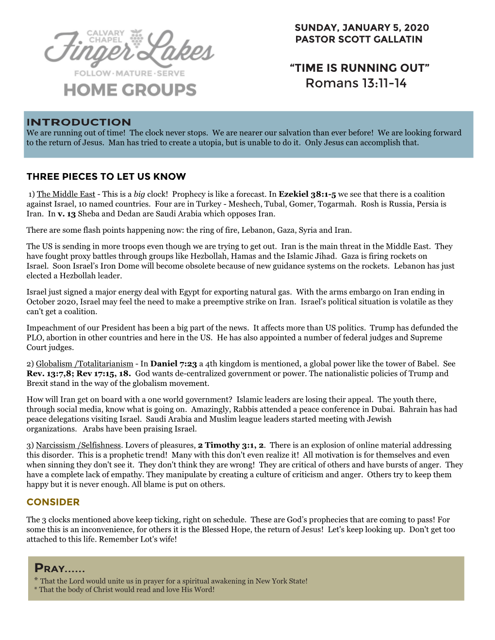 January 5, 2020 Study Guide – Romans 13:11-14