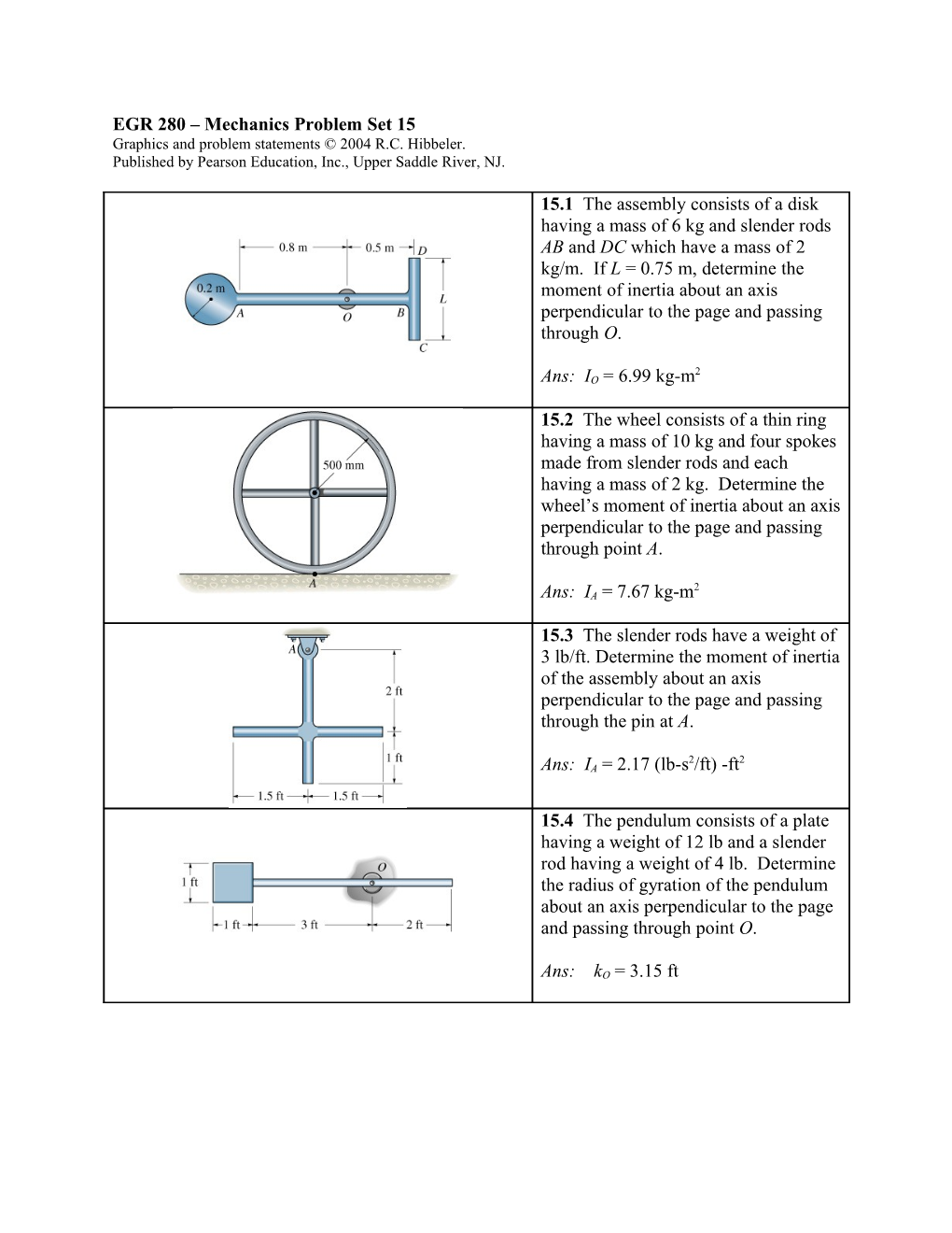 EGR 280 Mechanics Problem Set 1