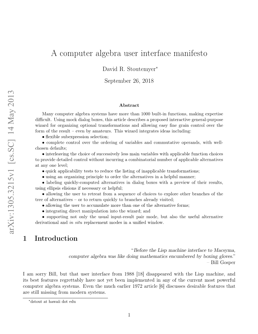 A Computer Algebra User Interface Manifesto Arxiv:1305.3215V1