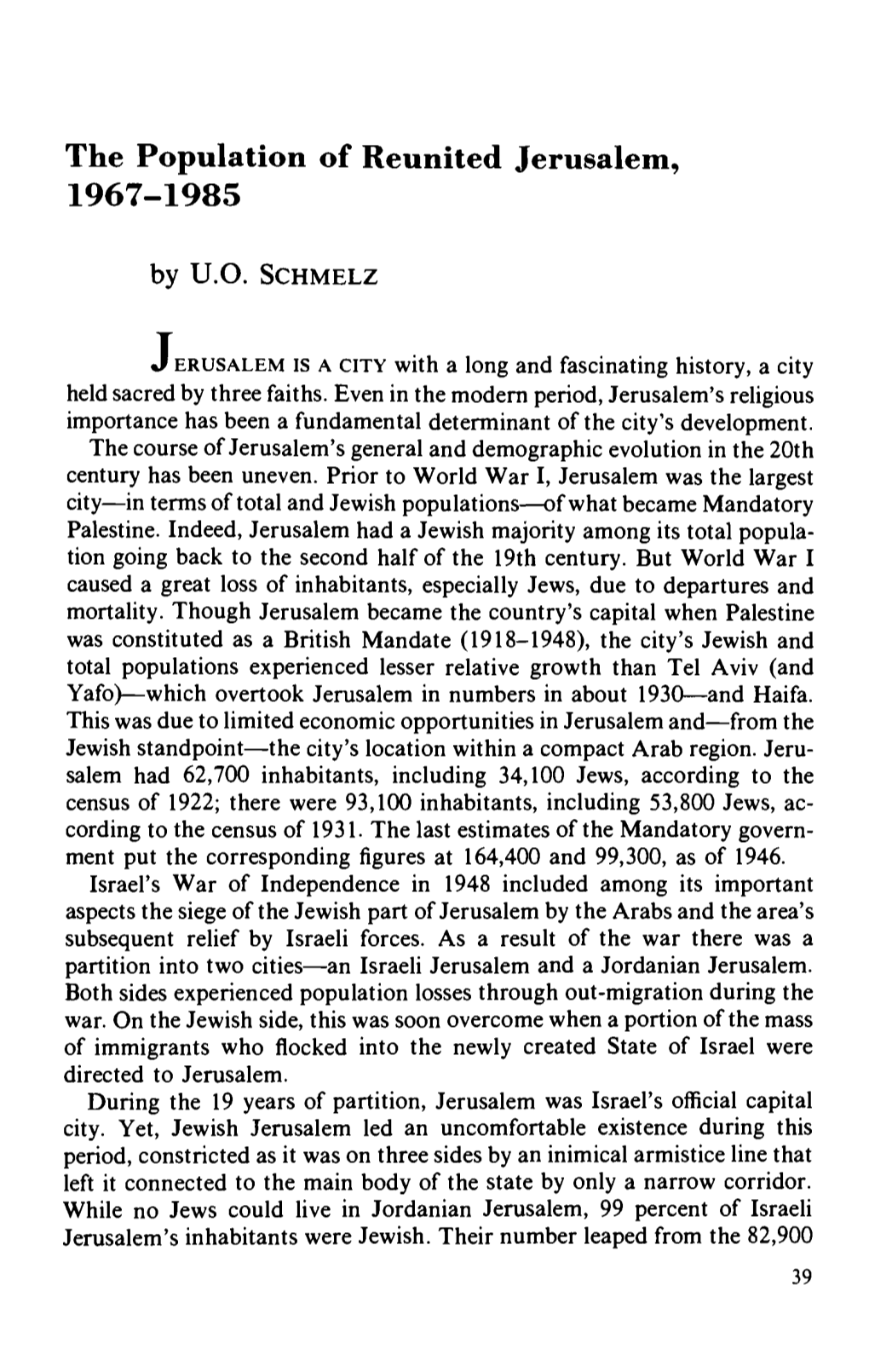 The Population of Reunited Jerusalem, 1967-1985