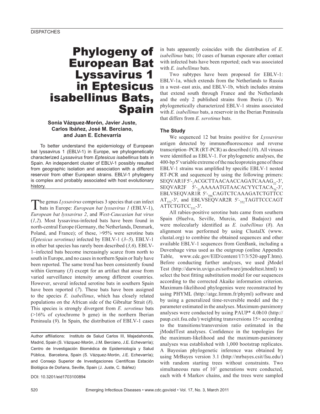 Phylogeny of European Bat Lyssavirus 1 in Eptesicus