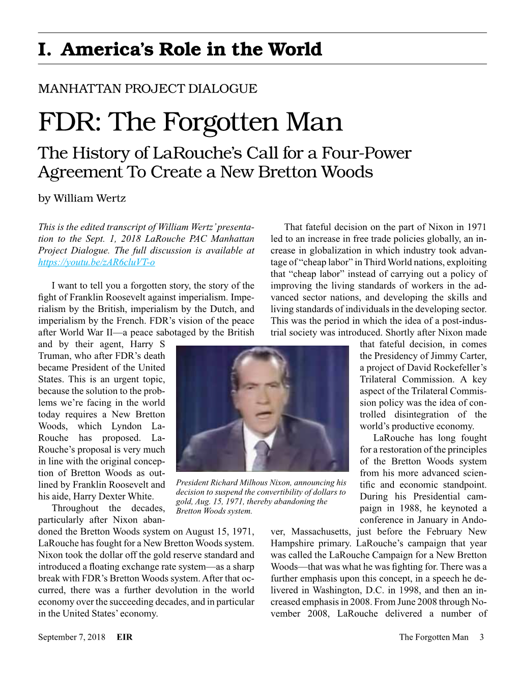 FDR: the Forgotten Man the History of Larouche’S Call for a Four-Power Agreement to Create a New Bretton Woods by William Wertz