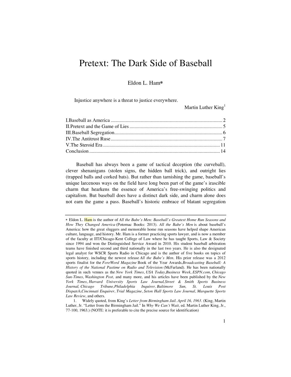 Pretext: the Dark Side of Baseball
