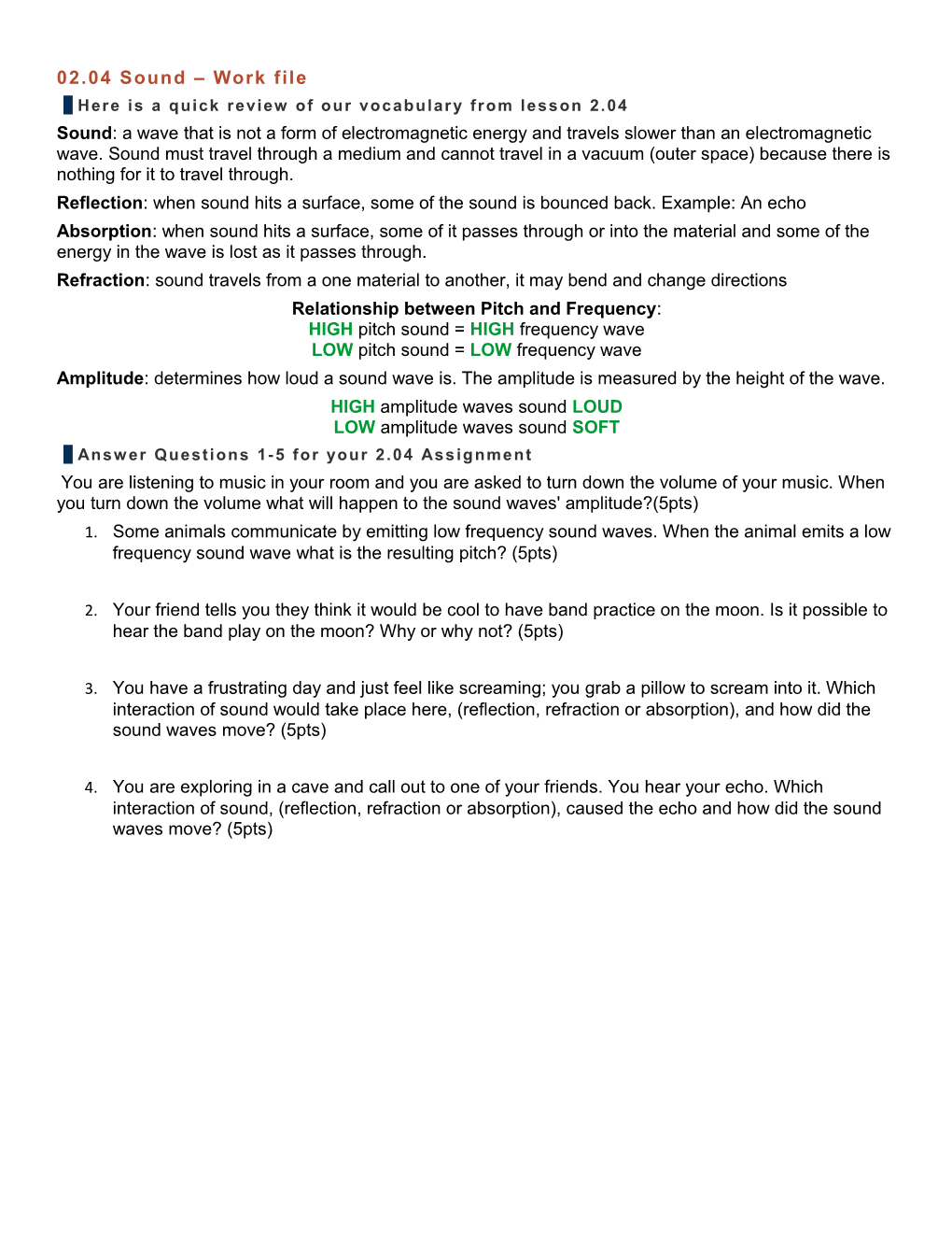 Here Is a Quick Review of Our Vocabulary from Lesson 2.04