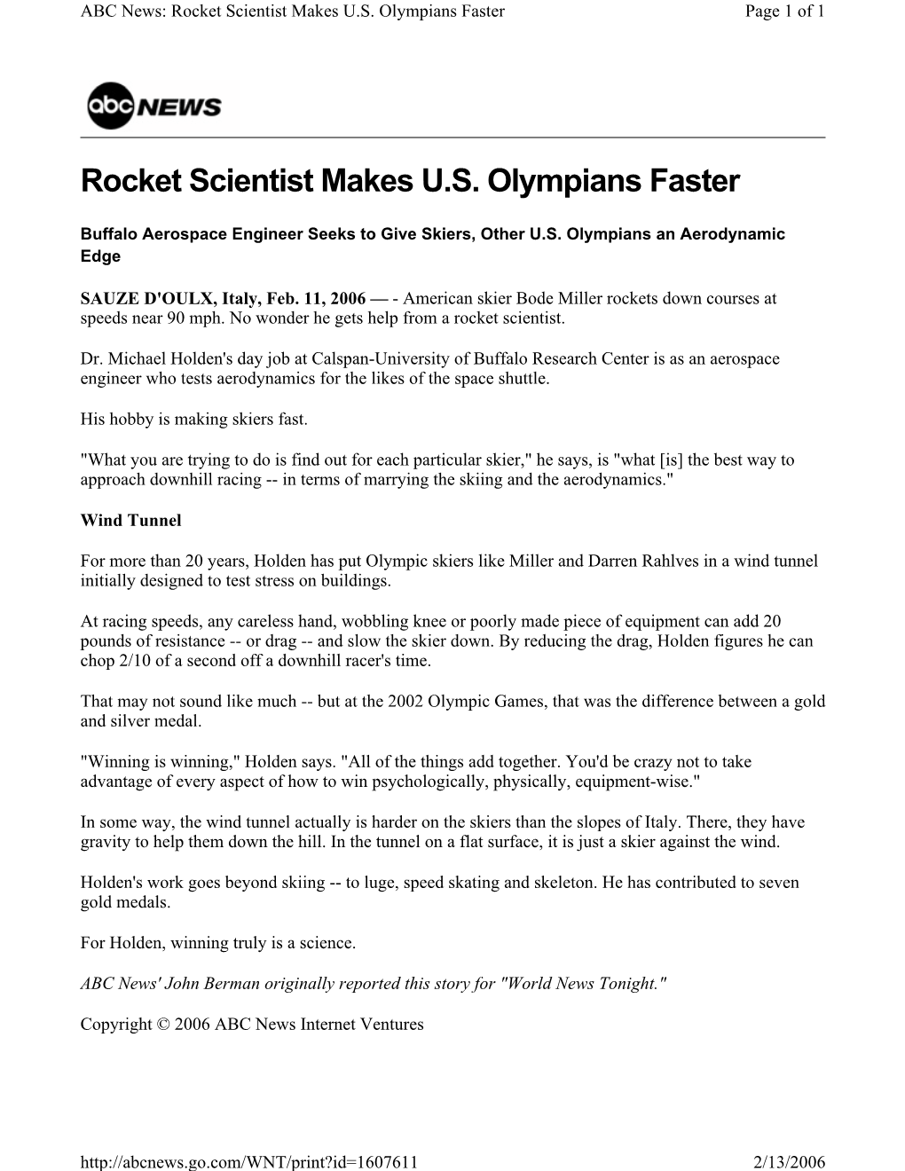 Rocket Scientist Makes U.S. Olympians Faster Page 1 of 1