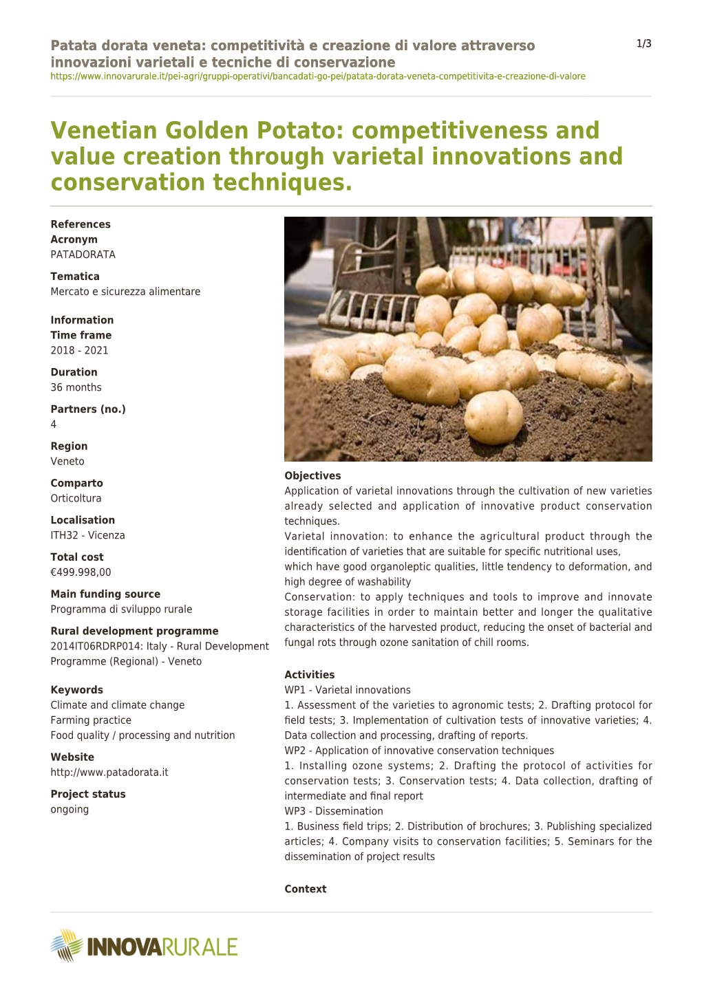 Venetian Golden Potato: Competitiveness and Value Creation Through Varietal Innovations and Conservation Techniques