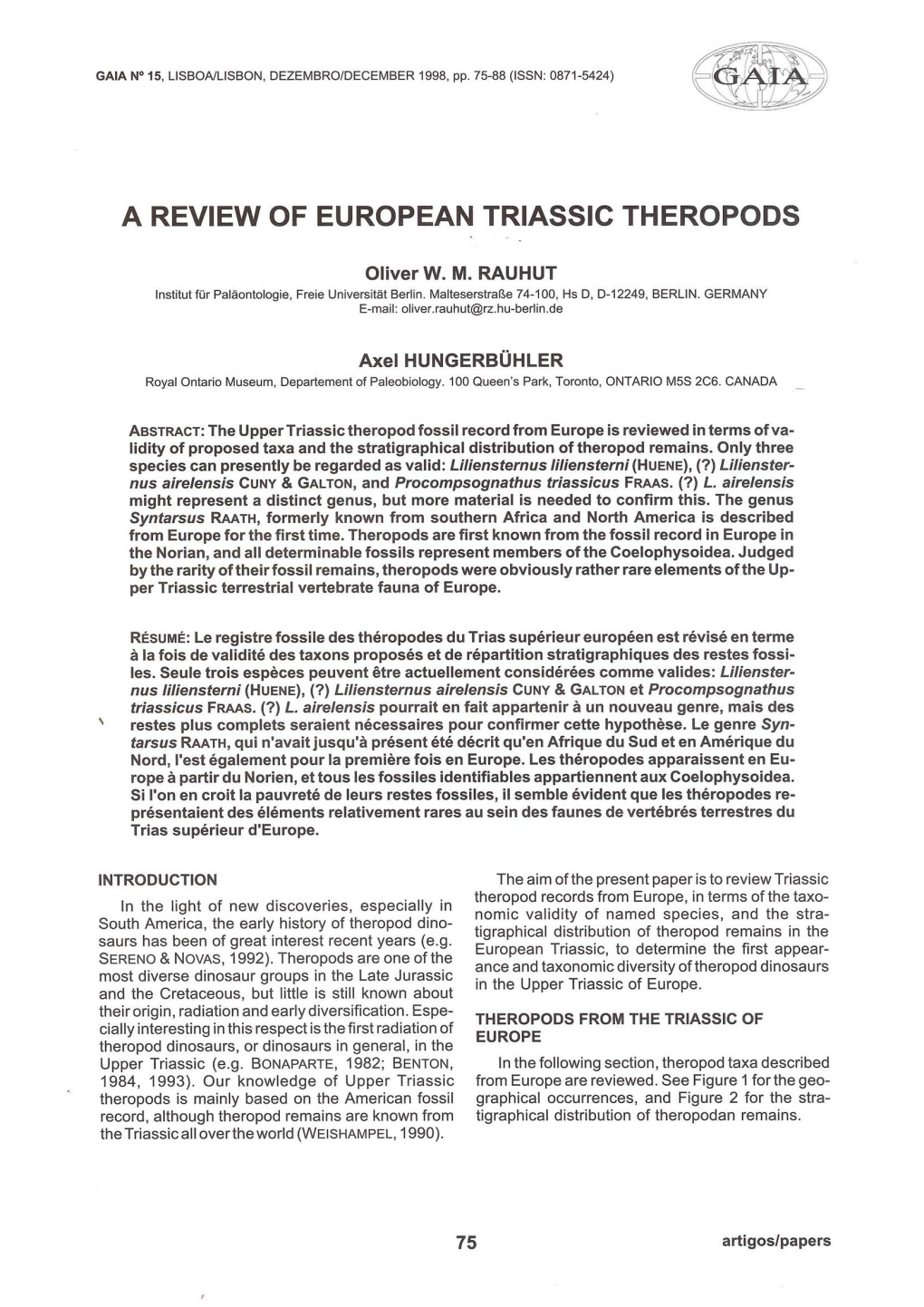 A Review of European Triassic Theropods