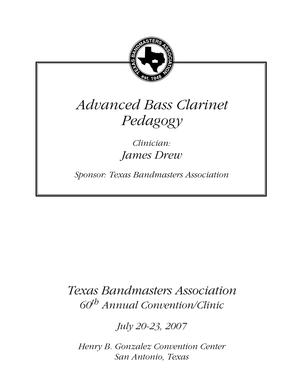 Advanced Bass Clarinet Pedagogy